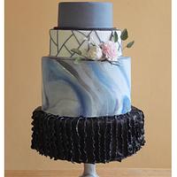 Shades of Blue and Jet Black Wedding Cake 