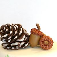 Winter Cake with pine cones and acorns.
