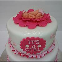 Pink and White Baby Shower Cake