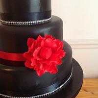 Red peony wedding cake