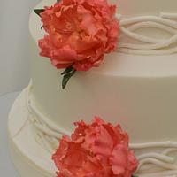 White Wedding Cake with Coral Sugar Peonies