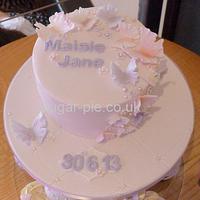 Butterfly christening cake & cupcakes