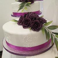 White purple wedding cake