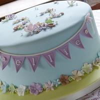 Flowers and bunting 21st birthday cake