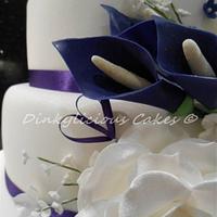 white rose and cadburys purple calla lilies