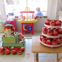Strawberry Shortcake themed cake and cupcakes