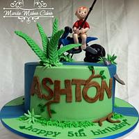 'Ashton on his Motorbike, Fishing' Cake