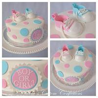 Pink and Blue Baby Shoes Gender Reveal Cake