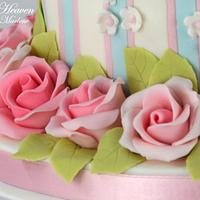 Striped Cake with Gumpaste Roses