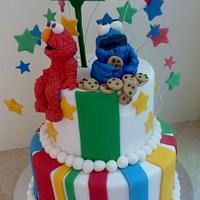 Elmo and Cookie monster cake