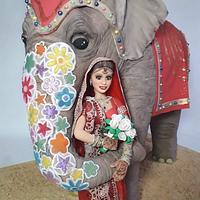 Sri Lanka bride posing with an elephant