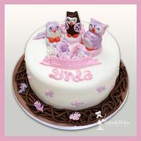 Owls and roses 65th Birthday cake