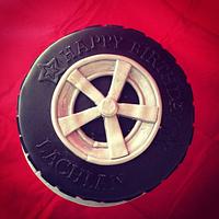 Stacked wheel cake for my son!