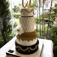 Wedding cake gold white and black