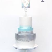 Blue and silver Wedding cake