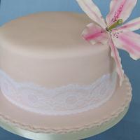1 tier wedding cake with handmade Lily topper