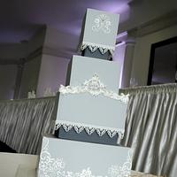 Grey and White Lace Wedding Cake