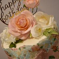  Feminine Wafer Paper Birthday Cake