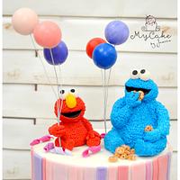 Elmo and Cookie monster with pink girly style 