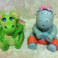 Dragon & Hippo cake toppers