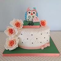 Owl with roses