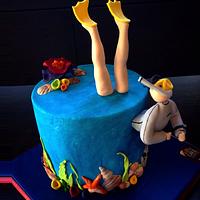 Diving into a cake