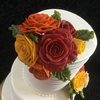 Fall roses wedding cake