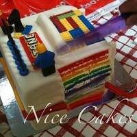 lego inspired rainbow cake