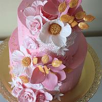 Pink and gold girl bday cake