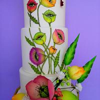 Poppies bunch wedding cake.