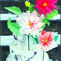 Tissue paper Dahlia flower cake 
