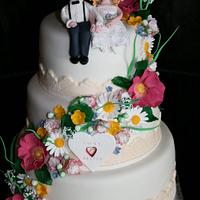 Wedding cake with summer flowers