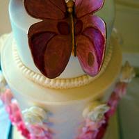Pink Roses and Butterflies Wedding Tower
