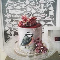 Bird Motive hand painted cake & sequins