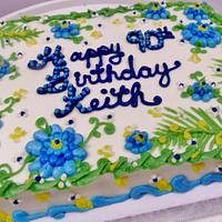 100% buttercream blue floral man's cake