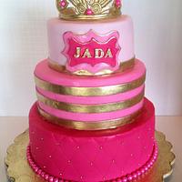 Pink  Ombré And Gold Princess Baby shower cake