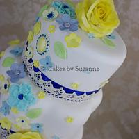 Flower and Brooch Cascade Wedding Cake