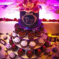 Blue purple cake and cupcakes
