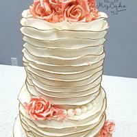 Ruffle rose gold vintage wedding cake 
