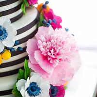 Black and White Stripe Sugar Flower Cake 