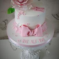 Pink and White 80th Birthday cake