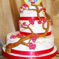 Hand Painted Cherry Blossom Wedding Cake