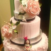 Pink, Silver, and Black Pleated and Ruffled 40th Birthday Cake