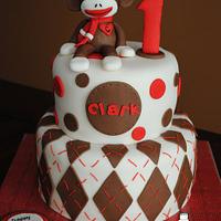 Sock Monkey 1st Birthday Two Tier with Smash Cake