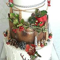 A Christmas  birthday cake