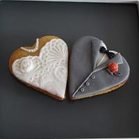 Wedding cookies in coral and grey