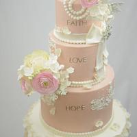 Vintage Wedding  Cake in Nude and White
