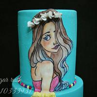 Pretty girl cake (hand painted) 