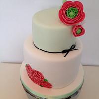 Hand Painted Rununculus and mint theme cake