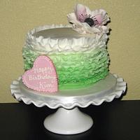 Green ruffle birthday cake